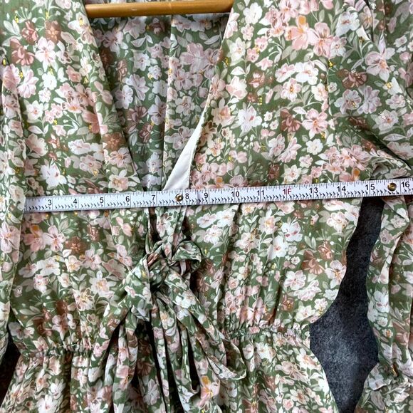 ILLA ILLA Dress S Knotted Front Ruffle Hem Sheer Cutout Peasant Cottage Fairy - Picture 5 of 8